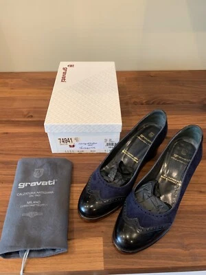 Zapatos de tacón Oxford de gamuza de cuero azul negro vintage GRAVATI para mujer 9,5 M Foto 1 de 4