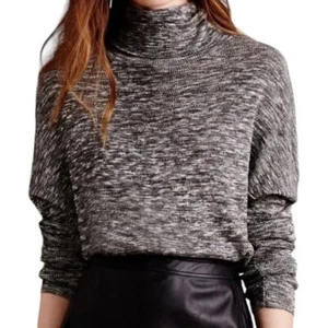 Anthropologie Moth Relax Fit Wool Blend Marled Gray Annona Turtleneck Sweater L - Picture 1 of 9