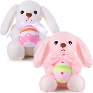 Easter Bunny Stuffed Animal Cute Plush Rabbit Holding Easter Eggs Furry Bunny Pl - Picture 1 of 12