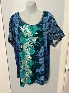 Nuevo con etiquetas Colección JM Intrepid Azul Floral Multi Top con Mangas Cortas Talla Grande 1X - Imagen 1 de 3