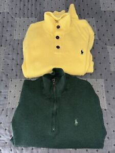 2 Polo Ralph Lauren Sweaters Men’s Medium 1 Green 1/4 Zip 1 Yellow 3 Button