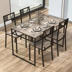 Kitchen Dining Table and 4 Chairs Set Wooden Steel Frame Industrial Rustic Grey - Picture 1 of 6