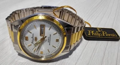 Philip Persio Quartz Men's Watch Wristwatch Japan Movt Waterproof Steel Band - Image 1 of 4