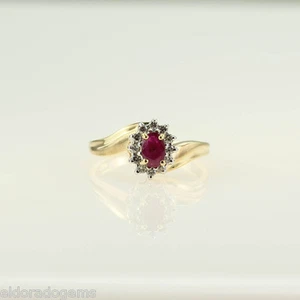 1.00 CT. RUBY & HALO DIAMOND COCKTAIL CLUSTER RING 14K YELLOW GOLD SIZE US6.75 - Picture 1 of 6
