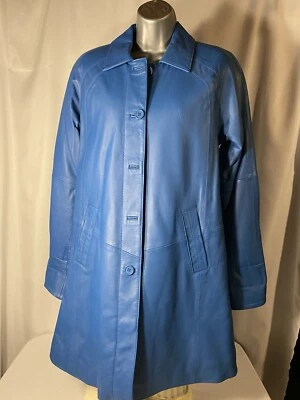 Excelled Women's Indigo Leather Button Front Coat Size XS NEW - Image 1 of 4