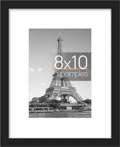 8X10 Picture Frame Black, Display Pictures 5X7 with Mat or 8X10 without Mat, Wal - Picture 1 of 12