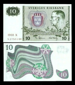 SWEDEN 10 KRONOR P52 1968 or 1971 * REPLACEMENT GUSTAF UNC Swedish Currency NOTE - Picture 1 of 1