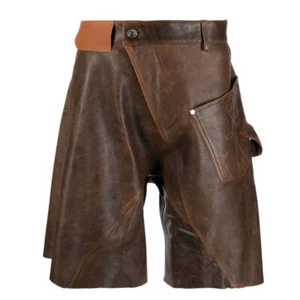 LeatherViz Herren braun Distressed Motorrad Ledershorts, Sommer Ledershorts - Bild 1 von 5