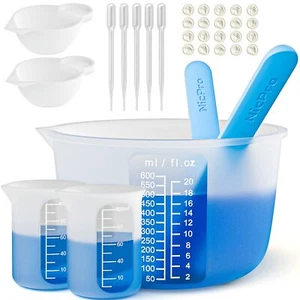Silicone Measuring Cups for Resin - 600ml & 100ml with Stir Sticks - Epoxy Mixin - Picture 1 of 7