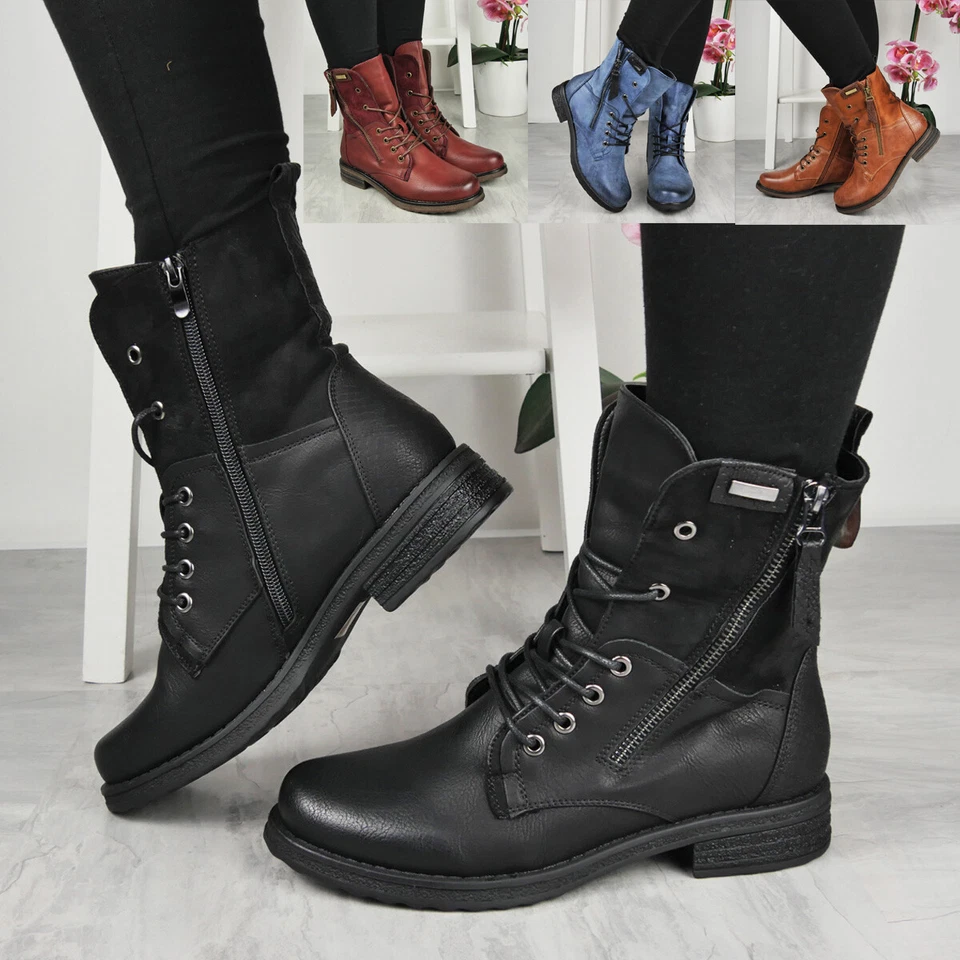 LOUD LOOK Stiefeletten Schuhe Damen Winter Schnür Reißverschluss bequem Army warm gefüttert Damengrößen