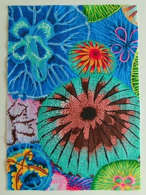 Cotton  Pic C - Bright Colors Jelly Fish - 10 3/8" L x 7 3/8" W top 7 1/2" W Bot - Image 1 of 2