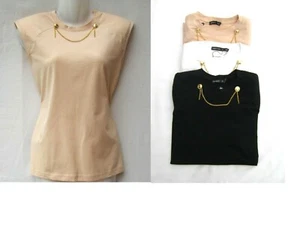 KAREN MILLEN BLACK CAMEL WHITE COTTON CHAIN FEATURE TOP Sizes 6 to 16 - Picture 1 of 8