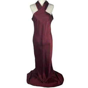 LOVELY TWIST HALTER BRIDESMAID MAXI TRUMPET GOWN IN CABERNET NWT WOMEN'S SMALL - Picture 1 of 15
