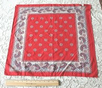 Vintage Antique French Cotton Turkey Red & Navy Blue Bandana c1910~L-21"X W-20"