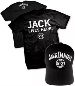 Jack Daniels Jack Lives Here BLACK Adult T-shirt and Ballcap Combo - Picture 1 of 1