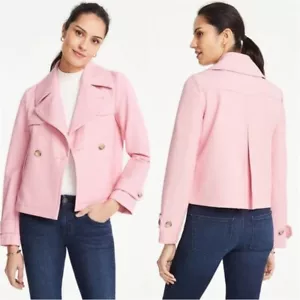 Ann Taylor Size 12P Pink Jacket Short Trench Coat Double Breasted Pockets NWT - Picture 1 of 21