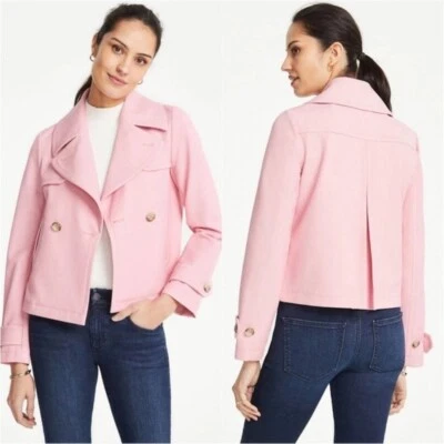 Chaqueta corta Ann Taylor talla 12P rosa gabardina doble pecho bolsillos nueva con etiquetas Foto 1 de 4