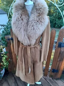 True VTG 1960s 1970 Penny Lane Sheepskin Fur Suede Long Coat Mod Mid-century M - Picture 1 of 24