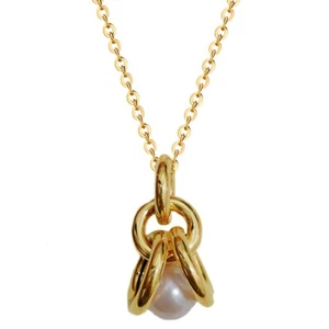 Collana argento 925 dorato ciondolo con perla bianca gioiello elegante - Foto 1 di 5