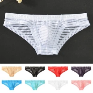 Calzoncillos finos transpirables para hombre malla transparente ropa interior rayas lencería bragas - Imagen 1 de 12