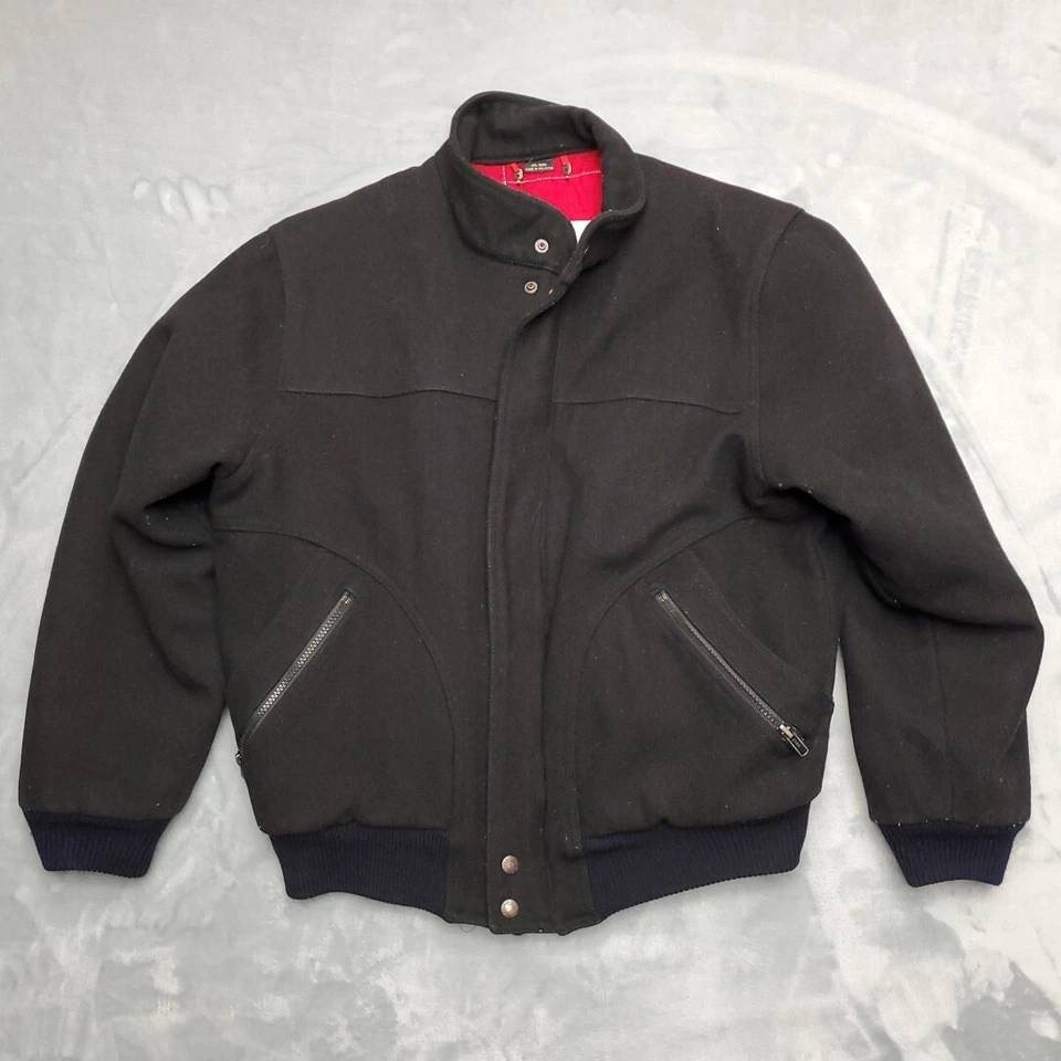 Chaqueta de bombardero de lana vintage para hombre M negra mezcla de lana cremallera completa manta forrada informal Foto 1 de 4