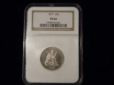 1877 Seated Liberty Silver Quarter PF64 NGC Cover
