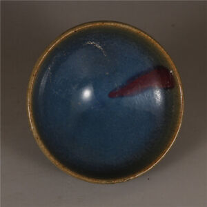 Chinese Song Jun Kiln Porcelain Blue Glaze Purple Stipple Design Bowl 4.33 inch