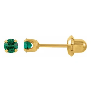 3mm Simulated Emerald Inverness Piercing Earrings 14K Gold or Gold Plated - Picture 1 of 2