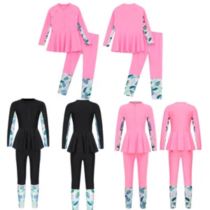 Kids Girls Outfit Rashguard Set 2Pcs Swimsuit Swimwear Suit Surfing Mock Neck - Picture 1 of 32