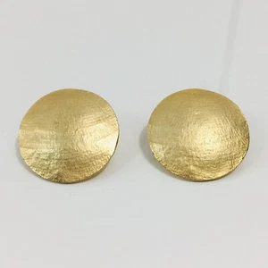 Vintage 80s Gold Tone Button Earrings Pierced - Picture 1 of 5