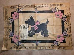 Vintage Wonder Art Burlap Printed Scottie Dog Punch Hook Rug Backing Pattern - Picture 1 of 6