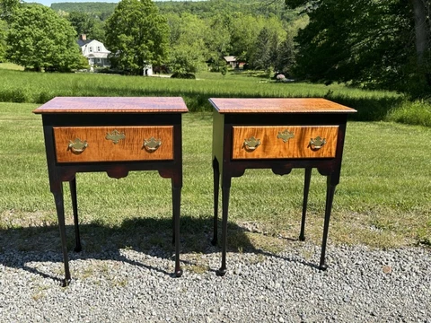 Pr matching J. L. Treharn silver tables Crackle black painted surface w tiger M Cover