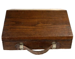 Scatola Legno Primitivo Legno Rustico Gancio Chiusure Cinturino Pelle Manico Pezzo Unico - Foto 1 di 18