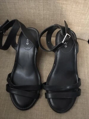 Torrid Black Wedge Heel Ankle Strap Black Faux Leather Sandals Size 9 - Image 1 of 4