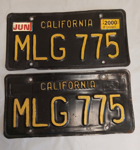 Vintage 1963 California Matching Pair Black & Yellow License Plates MLG  775