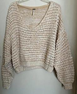 Free People Coconut V Neck Knit Sweater Womens Medium Taupe - Picture 1 of 7