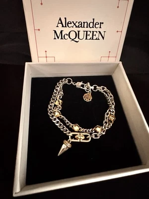 Alexander McQueen Nuevo Brazalete Estilista Plata Y Oro Metal Con Caja Foto 1 de 3