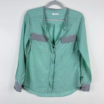Blusa Top Verde Equipment Mujer Talla Pequeña Estampado Geométrico Lynn Seda Botón Foto 1 de 4