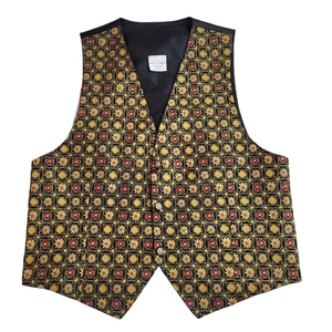 Janet Steward 80s Waistcoat Vintage Gold Red Geometric Men's Uk M 40" - Picture 1 of 3