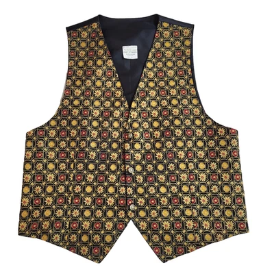Janet Steward 80s Waistcoat Vintage Gold Red Geometric Men's Uk M 40" - Image 1 of 3