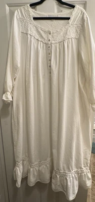 Camisón largo de franela de algodón EILEEN WEST XL manga larga blanco liso bolsillos laterales Foto 1 de 4