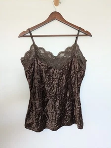 Vintage Charlotte Russe Crushed Velvet Y2K Cami Lace Brown Fairy Grunge Large - Picture 1 of 10
