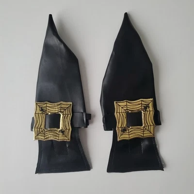 Black Gold Faux Leather Halloween Spider Web Witch Shoe Covers Halloween OSFM - Image 1 of 4