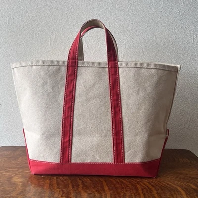 Bolso de Mano Brookstone Vintage Lona Blanco Rojo Borde 16" x 11" Foto 1 de 4