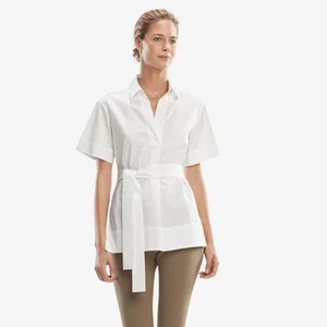 M.M. Top Lafleur Talla Grande Wilma Popelina Blanco Nuevo con Etiquetas Cuello en V Manga Corta Elegante *LEER - Imagen 1 de 9