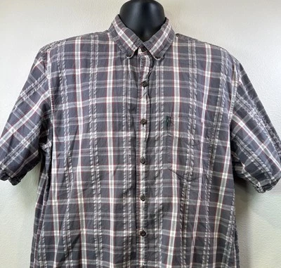 GH Bass Red/Gray Plaid Short Sleeve Button Up Shirt Extra Large Tall XLT - Image 1 of 4