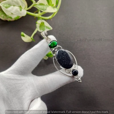 Colgante vintage chapado en plata de ley 925 con diopsido cromado y mezcla de piedras preciosas regalo Foto 1 de 4