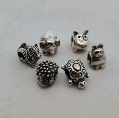 Lot of 6 Sterling Silver PANDORA Charms Beads All Animal or Reptile Designs - Image 1 of 4