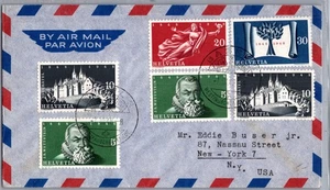 SWITZERLAND 1948 POSTAL AIRMAIL COVER MULT FRANKING ADDR USA & POSTMARK BASEL - Picture 1 of 2
