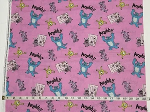 NEW cotton fabric by the half yard - Monsters Inc Door Toss on Pink Background - Picture 1 of 2